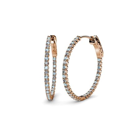 Aquamarine and Diamond (SI2-I1, G-H) Inside-Out Hoop Earrings 2.78 ct tw in 14K Rose Gold