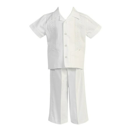 Angels Garment Baby Boys White Diamond Pattern Top Pants 2 Pc Outfit