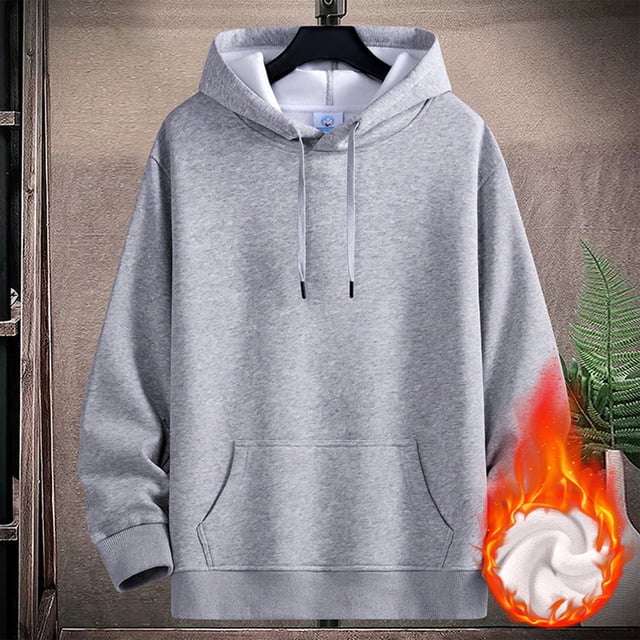 pstuiky Camisas casuales de manga larga para hombre, Chaqueta con capucha gruesa de manga larga de color liso para hombre tops de invierno para hombre m