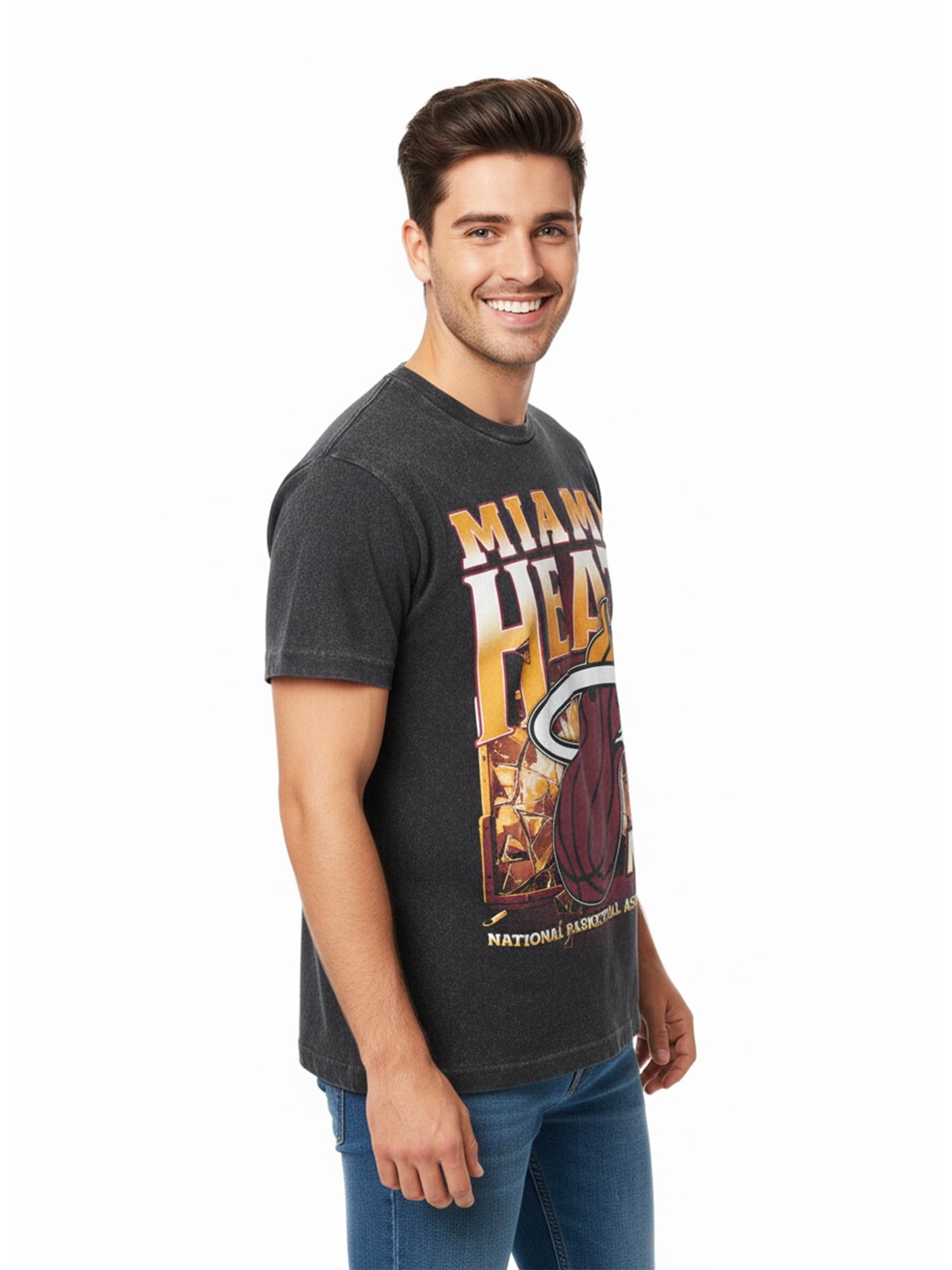 NBA Miami Heat Men's & Big Men's Front & Back Boxy Fit Mineral Wash Graphic T-Shirt, Sizes XS–4XLT, 2XB–5XB
