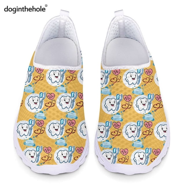 Zapatos dentales para mujer Doginthehole, bonitos zapatos planos con estampado de dientes, zapatillas ligeras informales de verano azules sin cordones, zapatillas femeninas