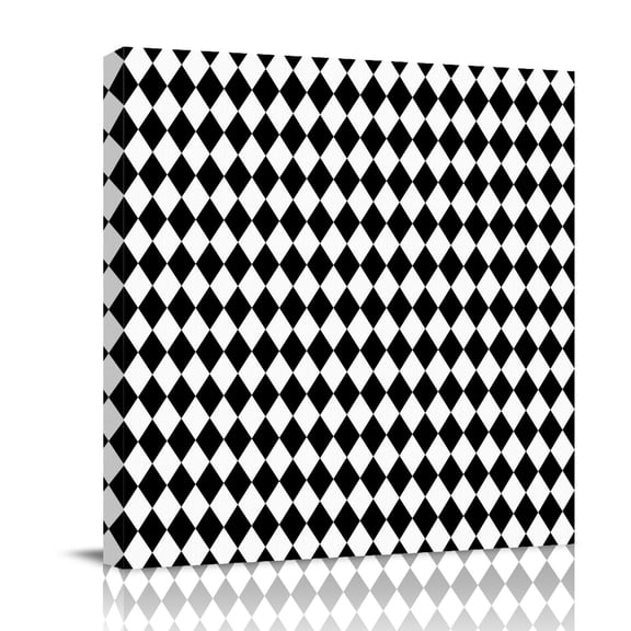 Black Diamond Plaid Canvas Wall Art for Living Room, White Geometric Check Abstract Modern Wall Decor Framed Artwork Pictures Ready to Hang for Bedroom Office Home Decor