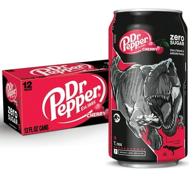 Dr Pepper Zero Sugar Cherry Soda Pop, 12 fl oz, 12 Pack Cans, Jurassic World Rebirth Limited Editionv