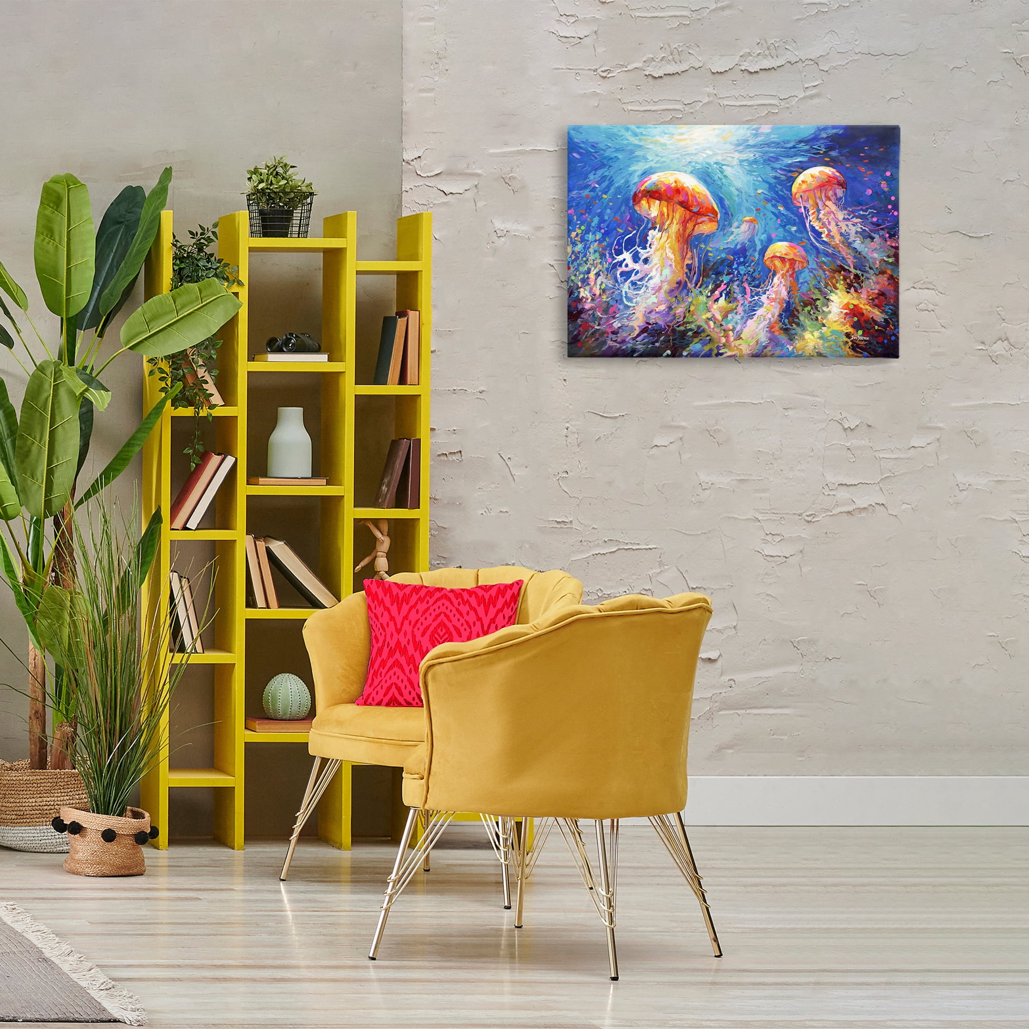 Stupell Industries Jellyfish Serenade Underwater Animals & Insects Painting Gallery Wrapped Canvas Art Print Wall Art, 30 x 20