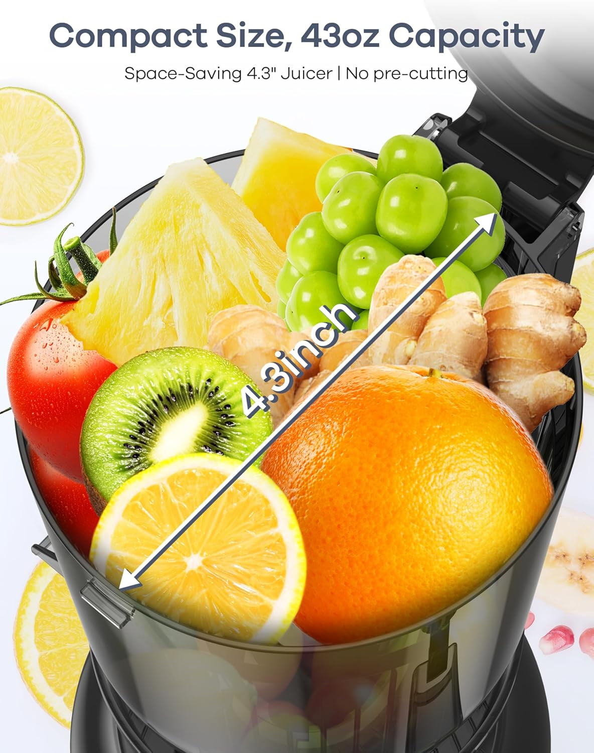 Cold Press Juicer 4.3 Inch Compact Masticating  with 3 Filters One-Touch Quiet Operation  Silver