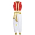thumbnail image 1 of renvena Costume de Prince Arabe pour Garçons Gilet Ouvert Métallique avec Bloomers Costumes de Rats de Rue Rouge 16, 1 of 7