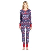 Ashford & Brooks Women's Printed Thermal Waffle Knit PJ Set - Navy/Ivory Fair Isle - XX-Large