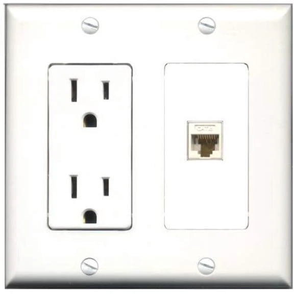 Ultra Spec Cables 15 Amp Power Outlet 1 Port Cat6 Wall Plate