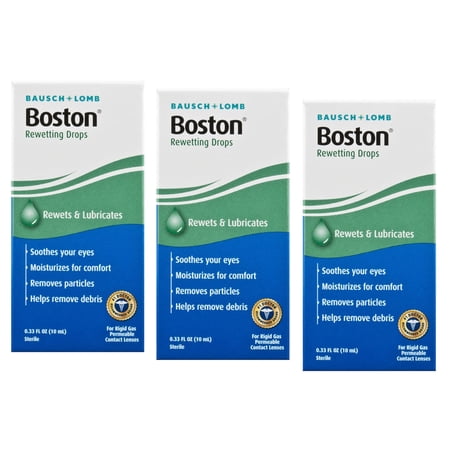 Bausch+Lomb Rewetting Drops for Rigid Gas Permeable Contact Lenses, 1/3-Ounce Bottles Pack of 3
