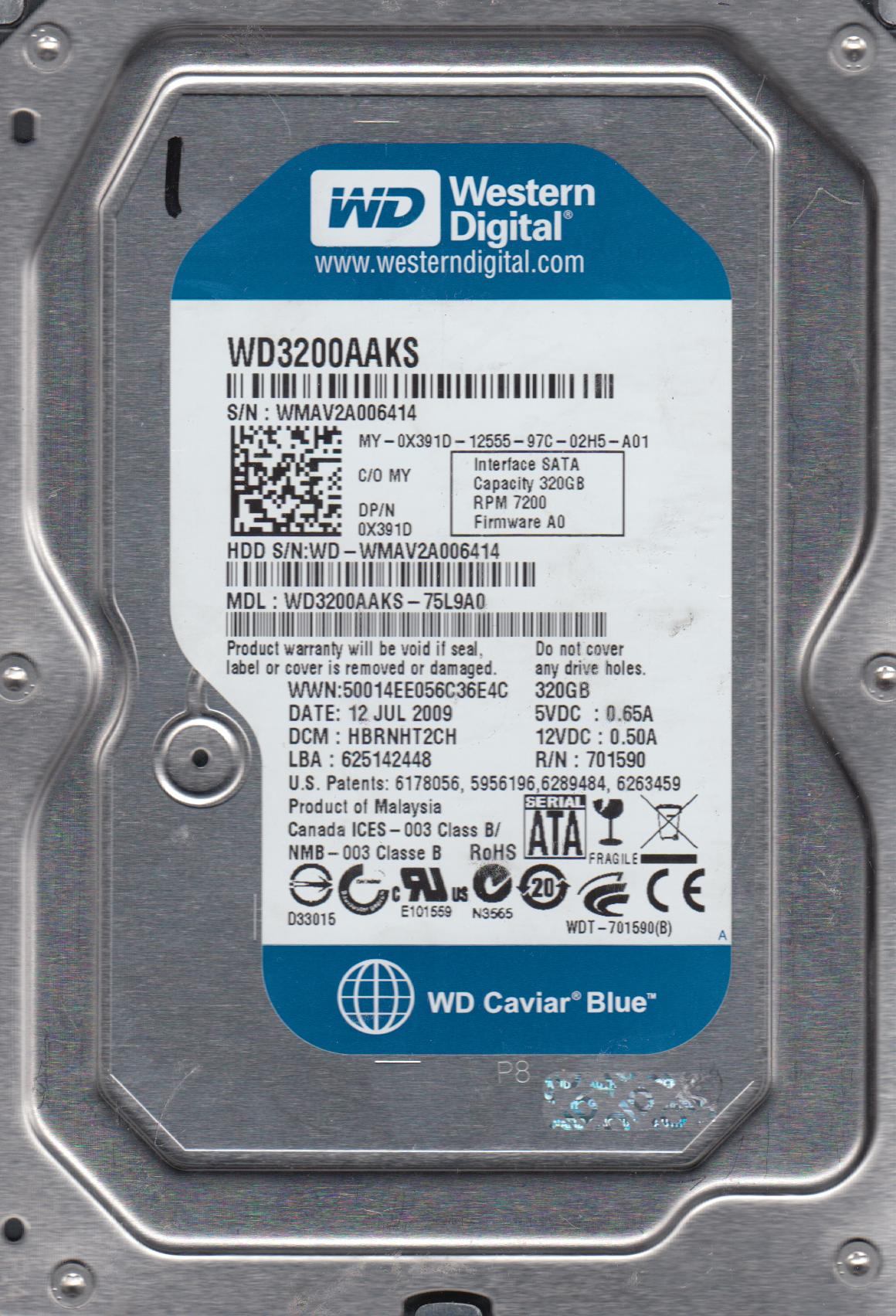 WD3200AAKS75L9A0, DCM HBRNHT2CH, Western Digital 320GB SATA 3.5 Hard