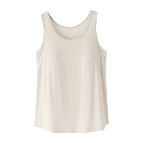 MGDXOX Womens Tank Tops with Built in Bra Summer Basic Padded Sleep Shirt Shelf Bras Pajama Top Casual Modal Undershirt Beige XXL