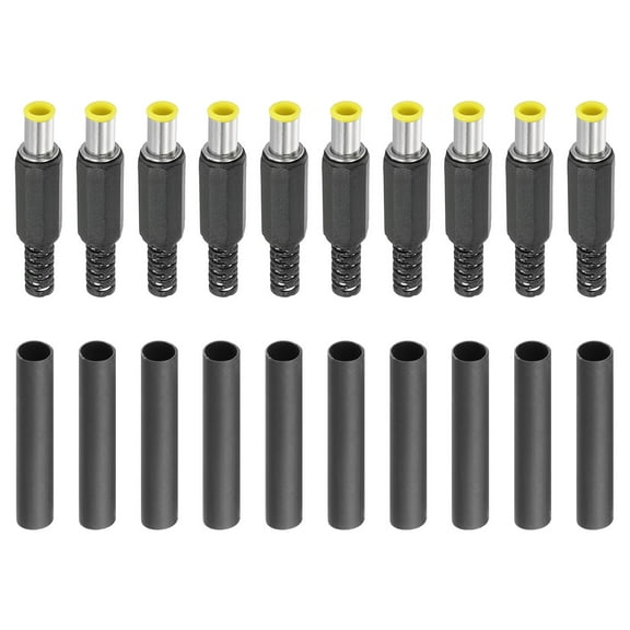 Uxcell 6.0x4.4mm DC Male Plug, 10 Pack DIY DC Barrel Connector with Shrink Tube, Yellow