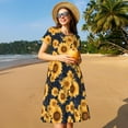 thumbnail image 4 of Defioc Navy Blue Plaid Sunflower Pattern Womens Summer Dresses Short Sleeve Sundress 2025 Beach Vacation Dresses with Pockets -XX-Large, 4 of 6