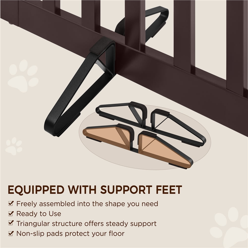 Yaheetech 36"H 4-Panel Wooden Foldable Pet Fence with Two Support Feet, Espresso