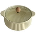 thumbnail image 5 of Ceramic Noodle Bowl with Lid, 32 oz Large Insulated Ramen Bowl, Ribbed Pattern Beige Design with Glass Lid for Soup & Noodles, 5 of 6