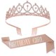 thumbnail image 1 of Juego de tiara y fajín con diamantes de imitación para niña de cumpleaños, regalo de aniversario y fajín de cumpleaños, oro rosa, 1 of 5