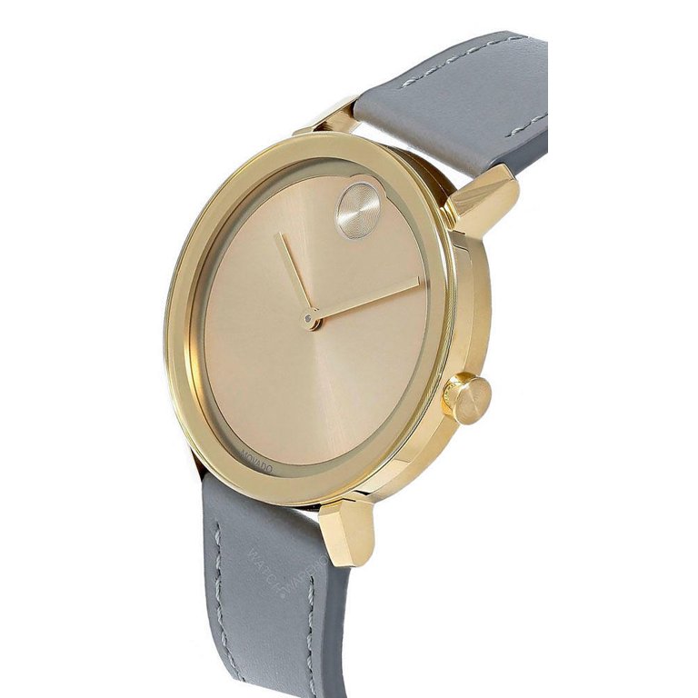 MOVADO Bold Evolution 40MM Gold Dial Gray Leather Men display picture 1