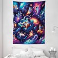 thumbnail image 2 of Ambesonne Cat Tapestry Wall Hanging, Astronaut Kitties Space Float, 60"x80", Dark Purple Aqua Orange, 2 of 3