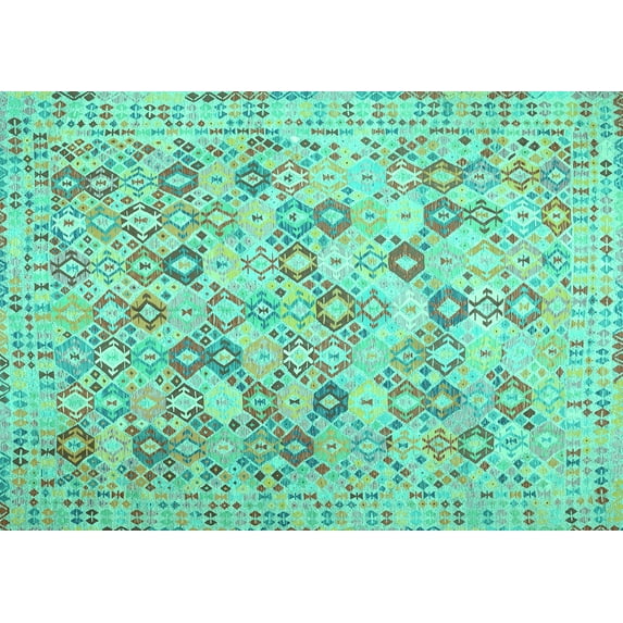 Ahgly Company Indoor Rectangle Southwestern Turquoise Blue Country Area Rugs, 5' x 8'