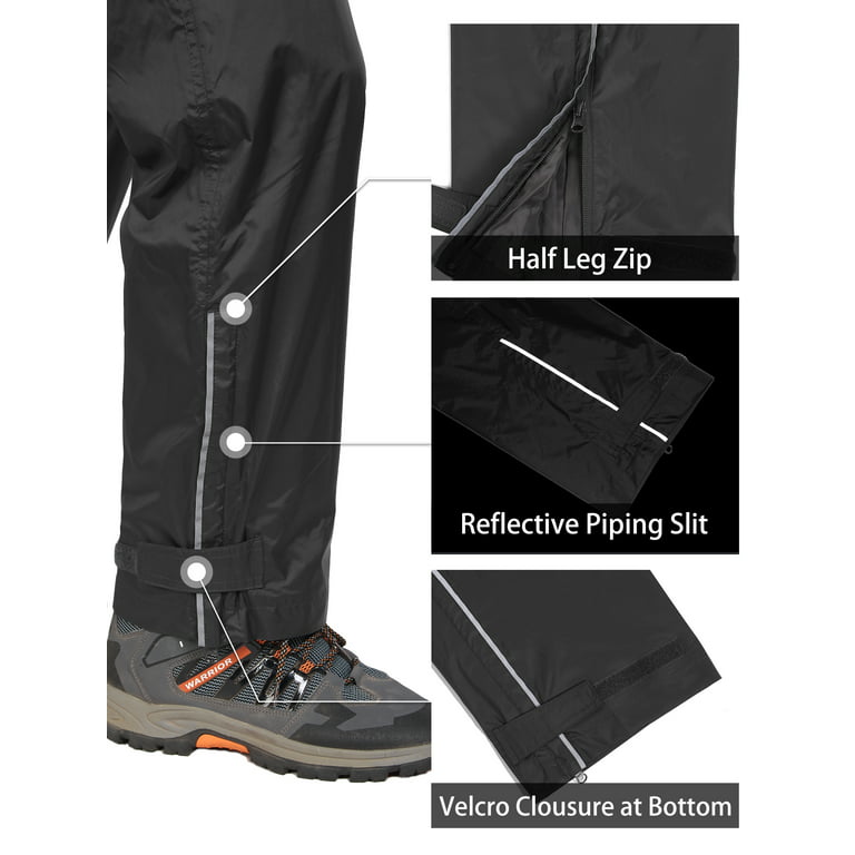 33,000ft Men's Rain Pants, Waterproof Rain Over Pants, Windproof Outdoor Pants for Hiking, Fishing, Size: 36W x 30L, Black