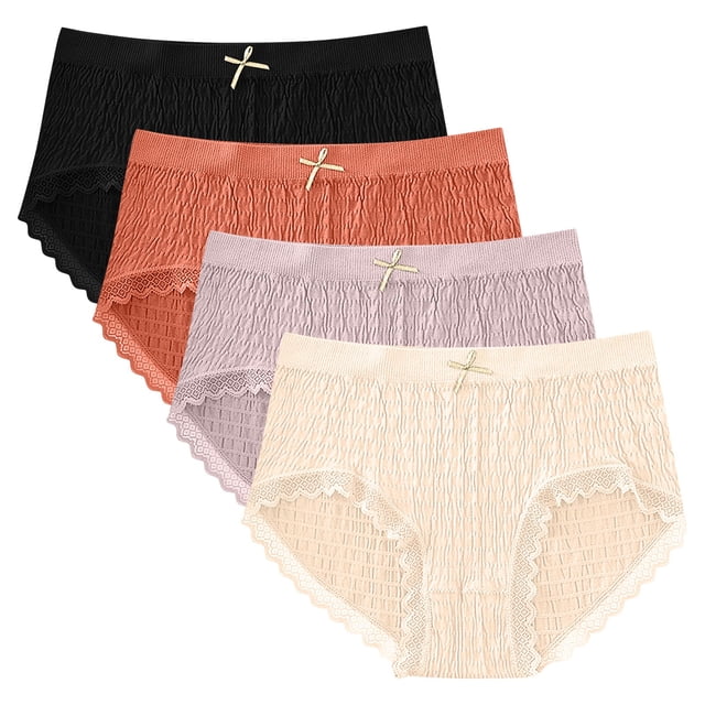 GigrtiJin Womens Mid Rise Ribbed Underwear Multipack Seamless Lace Panties With Bow Ribbon Breathable Underpants 4 Pack