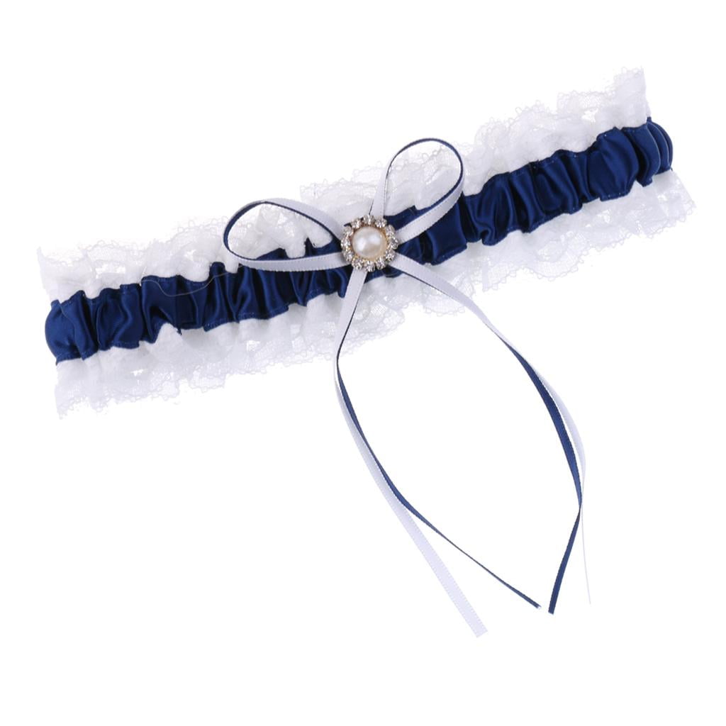 HILABEE 4xSatin Lace Wedding Bridal with Ribbon Bow Party Accessories Navy Blue 4 Pcs