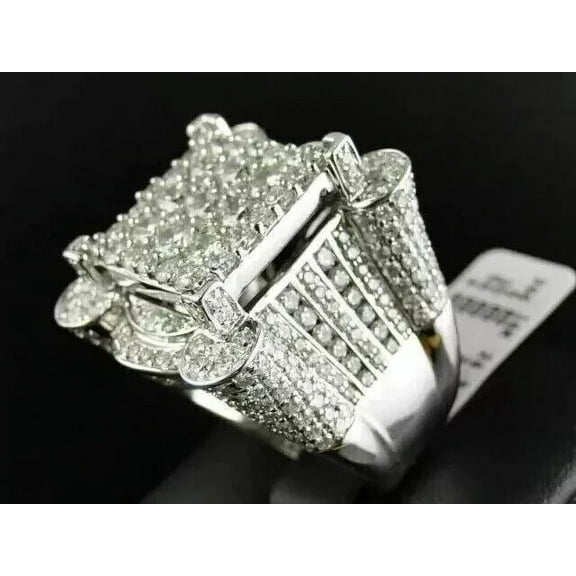 4.00Ct Round Cut Real Moissanite Cluster Men's Ring White Gold Plated Silver
