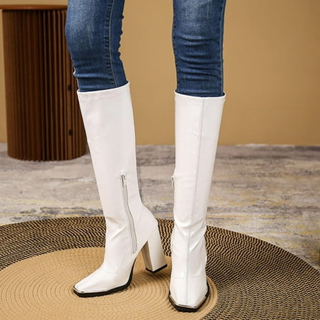 

Njoeus High Knee Boots For Women Women Knee Boots Women Boots Shoes Casual Thick High-Heeled Boots Plus Size Mid Calf Zipper Boots Ankle Boots