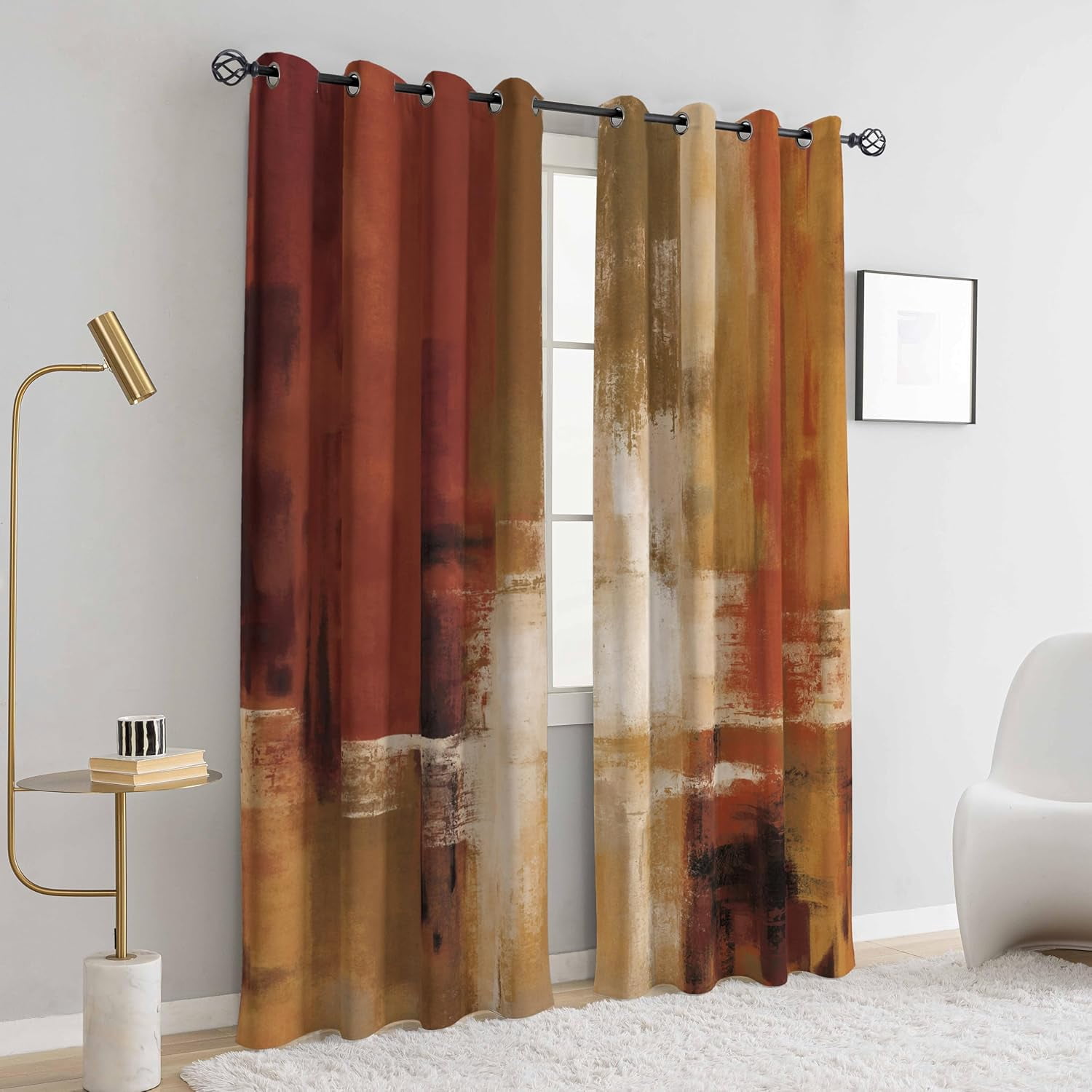 Burnt Orange Curtains Abstract Rust Curtain Room Darkening Grommet Window Treatments Modern Decorative for Bedroom Living Room 26"W x 63"L (Pack of 2)