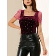 thumbnail image 5 of Allegra K Women's  Square Neck Glitter Star Pattern Short Sleeve Velvet Top, 5 of 6