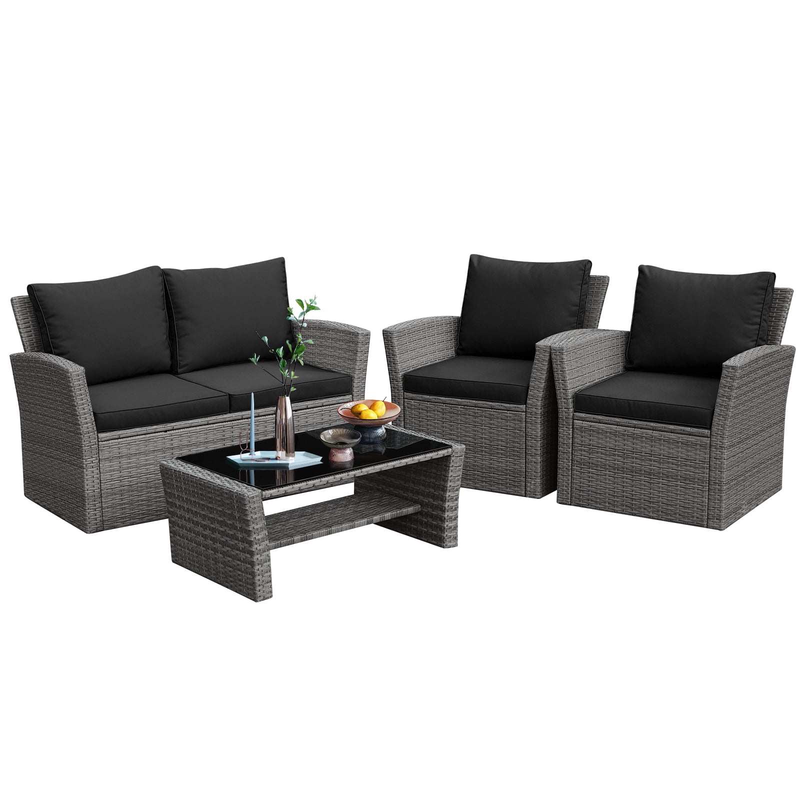 Patiojoy 4Piece Rattan Wicker Patio Outdoor Furniture Sofa Set with