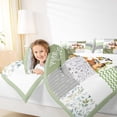 thumbnail image 4 of Manfei Kawaii Jungle Animal Queen Comforter Set, Leaf Botanical Bedding Sets, Green Patchwork Plaid Bedding Comforter Set, Super Cozy Room Decor, 3-Piece, 4 of 8