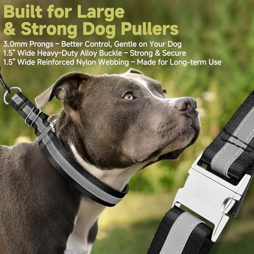 Martingale No Pull Collar for Large Medium Dogs, Patented Dog Walking Training Collar for Pulling, 1.5'' Wide Alloy Buckle, Neoprene Padded, Adjustable, Reflective, Easy to Use(L, Black)