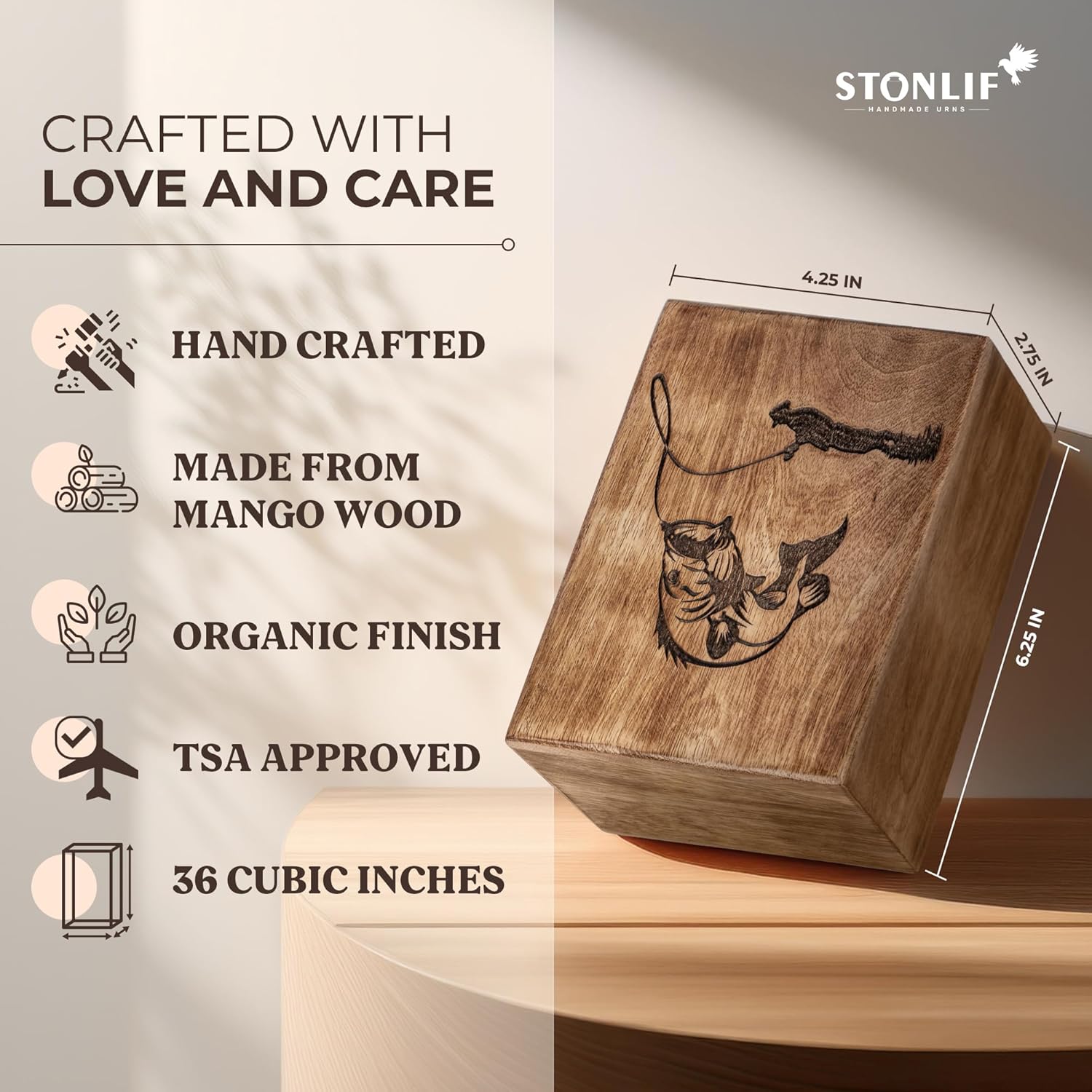Cremation Urns for Human Ashes - Fishing Wooden Box and Casket for Men, Women and Child Ashes - Funeral Memorial Burial Urn for Cat Dog Pet Ashes - Small (36 Cu/in)