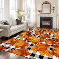 thumbnail image 3 of Rectangle Area Rugs 8 x 10 Ft, Orange Fall Non-Slip Residential Carpet, Pumpkins Thanksgiving Maple Leaf Plaid Indoor Crawling Mats Runner Rugs for Living Room/Dining Room/Bedroom, 3 of 8