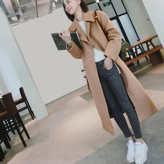 AOOCHASLIY Women's Winter Coat Clothes Women Trench Long Coat Outwear Lapel Wool Jacket Overcoat Plus