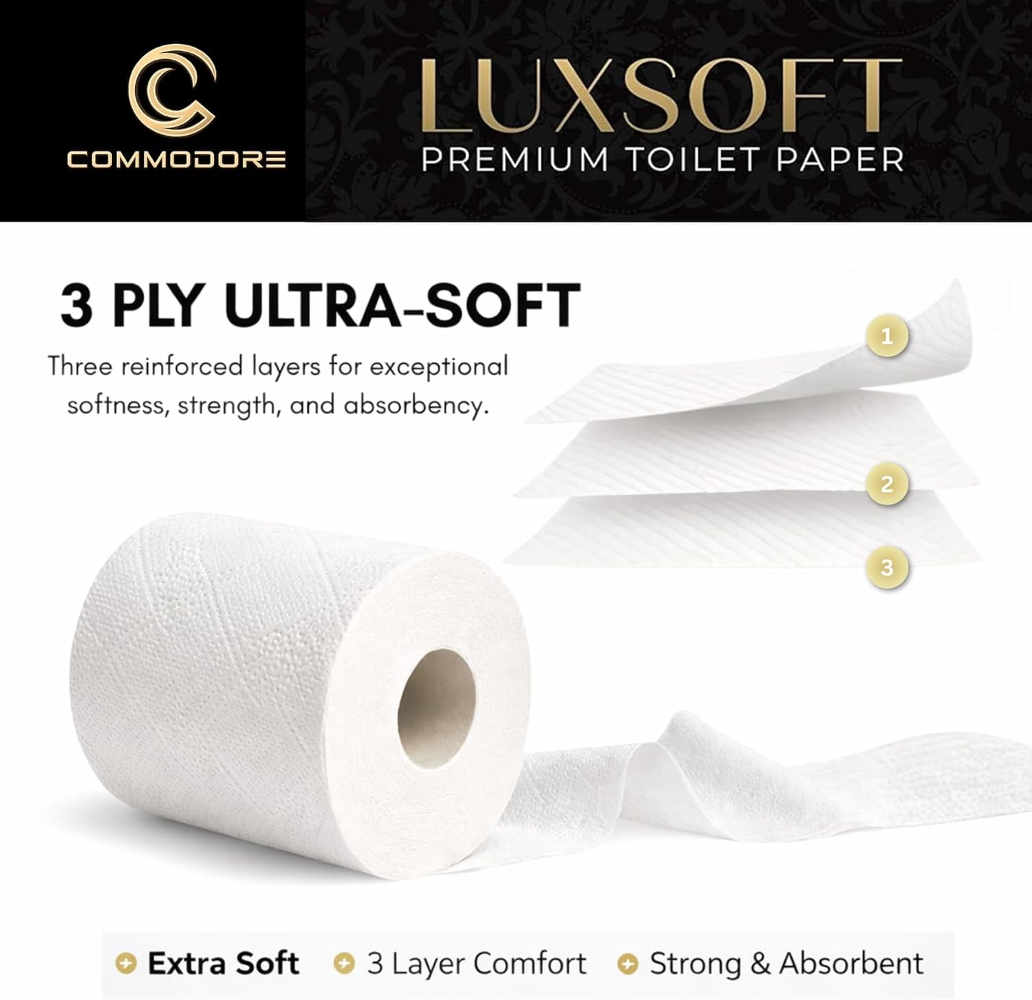 LUXSOFT Deluxe RV Toilet Paper (6 Rolls) - 3 Ply Premium Soft Quick Dissolving Septic Safe Marine 300 Sheets/Roll Boat Camper Bath Tissue Luxury Absorbent Comfort White | Quick Dissolving