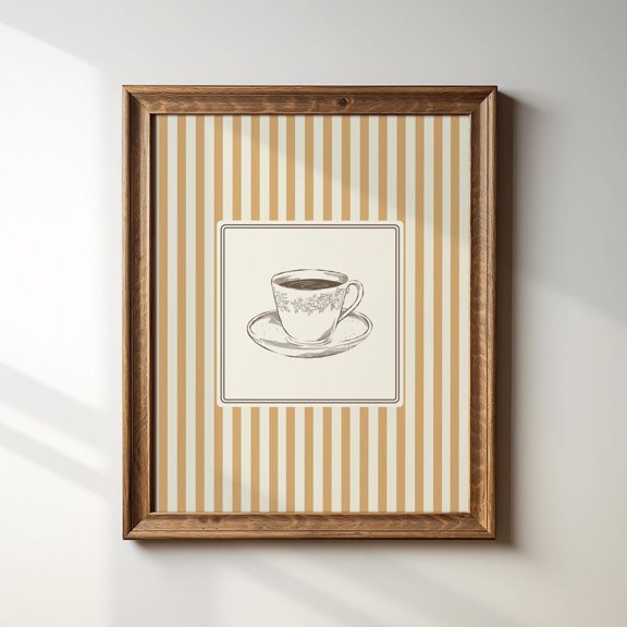 Yellow Striped Coffee Cup Line Illustration Print Vertical Portrait Instant Print Minimalist Decor Wall Art Modern Wall Decor For Living Room