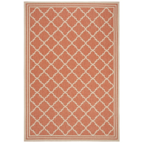 SAFAVIEH Beach House Richard Geometric Indoor/Outdoor Area Rug, Rust/Creme, 5'3" x 7'6"