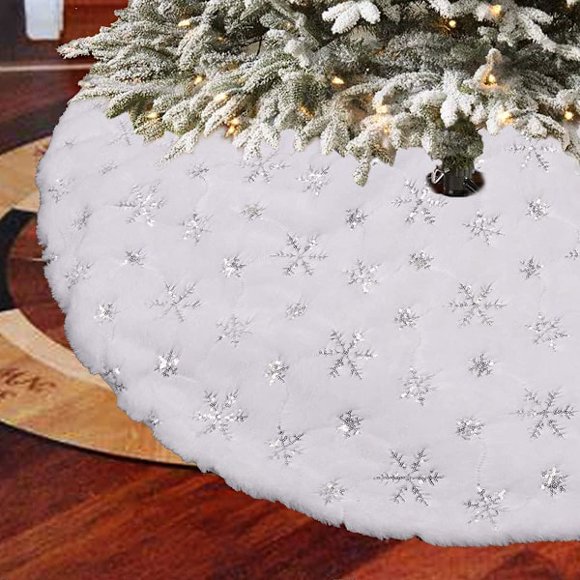 Christmas Tree Mat White Christmas Tree Mat Plush Mat Decoration Wrap at the End Decorative Tree with Snowflakes
