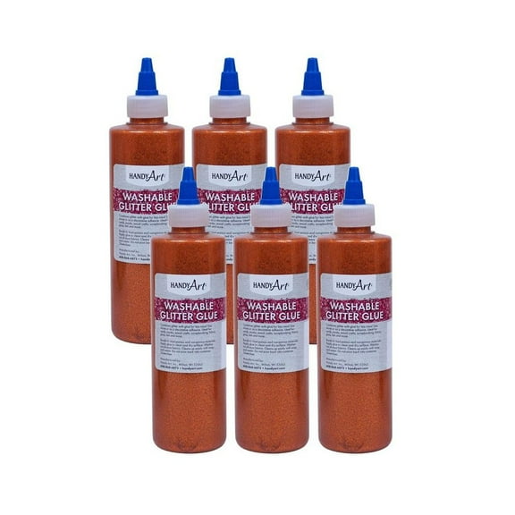 Handy Art�� Washable Glitter Glue, 8 oz., Orange, Pack of 6