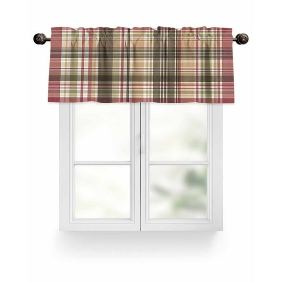 Buffalo Check Valances for Windows Plaid Brown Plaid Vintage Retro Country Valance Rod Pocket Light Filtering Short Window Treatments Curtains for Kitchen Bathroom Living Room Bedroom, 42 x 18 Inch