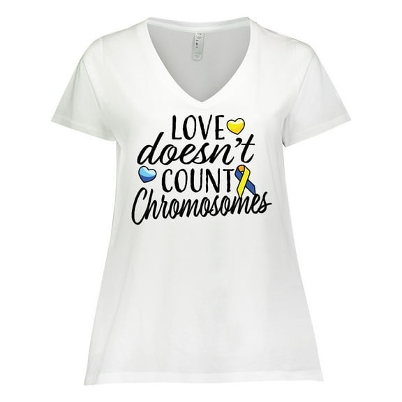 Inktastic Love Doesnt Count Chromosomes with Yellow and Blue Ribbon Women's Plus Size V-Neck T-Shirt