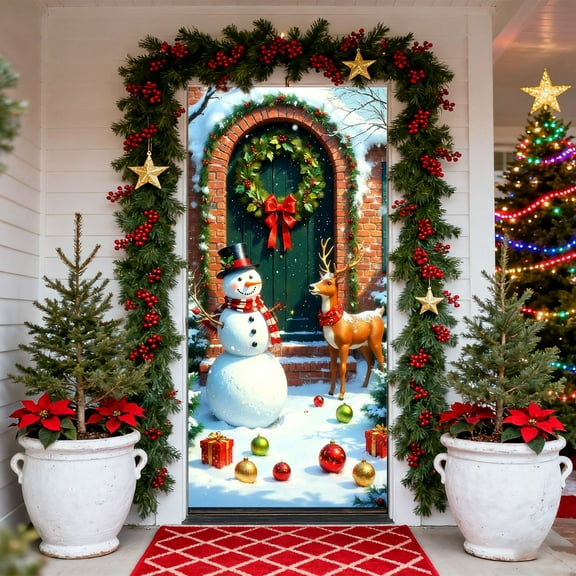Generic 35 X 72 Inch Christmas Door Cover Christmas Door Curtain Christmas Day Door And Wall Decoration Festival Party Decoration