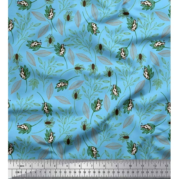 Soimoi Cotton Duck Fabric Leaves & Insect Printed Fabric 1 Yard 42 Inch Wide
