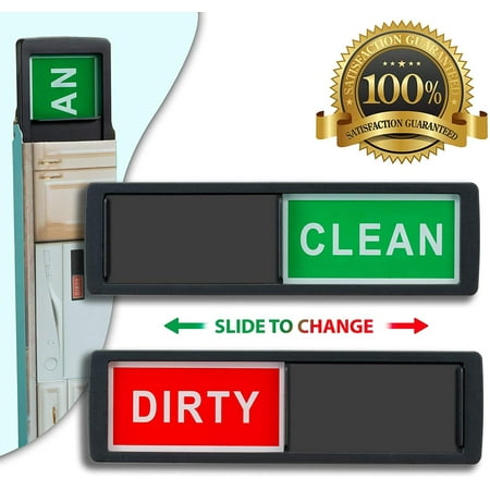 

Clean Dirty Dishwasher Magnet - Non-Scratch Magnetic Signage Indicator for Kitchen Dishes with Clear Bold & Colored Text - Easy to Read & Slide for Changing Signs (Black)