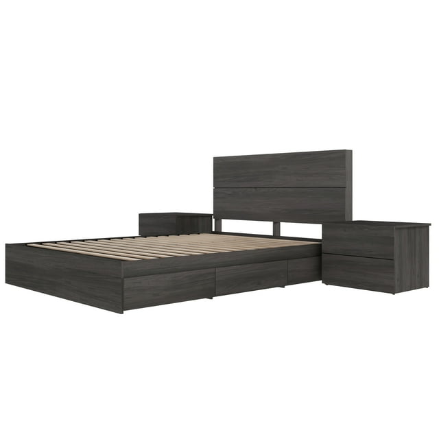 Nexera Milo 4-Piece Reversible Storage Bedroom Set, Grey, Queen