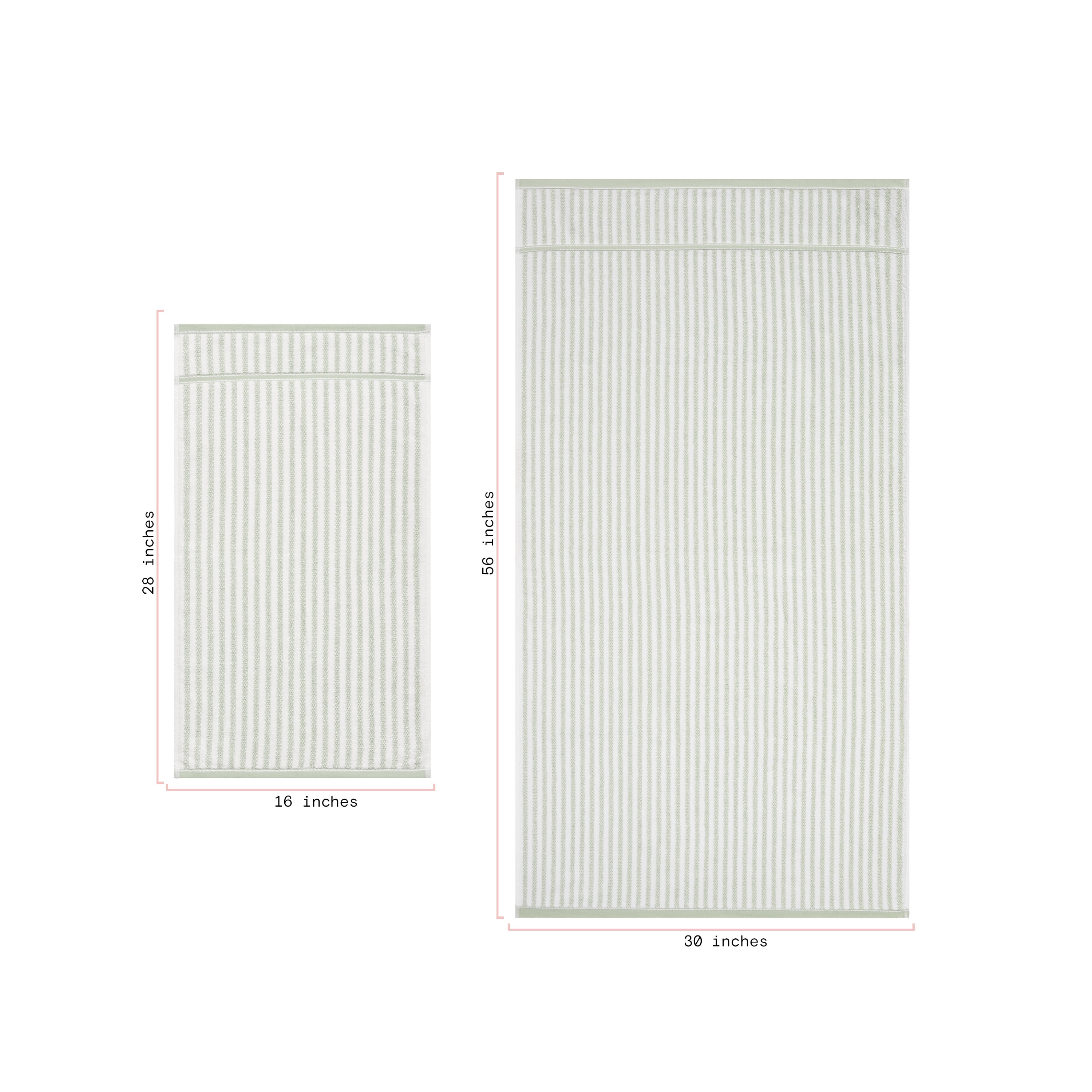 Beautiful by Drew Barrymore 4-Piece Stripe Towel Set, Soft 100% Cotton, Sage Green