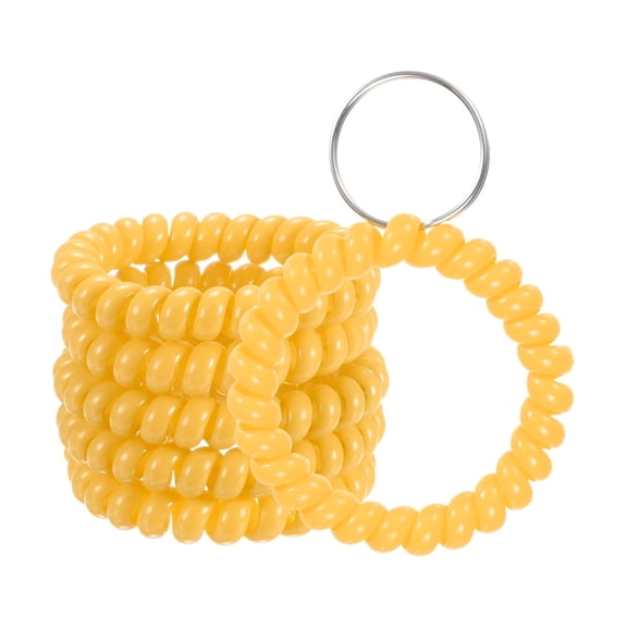 Uxcell 6-Pack Wrist Coil Keychain Wristlet, 2 Inch Plastic Spiral Spring Wristband with Steel Keys Ring [Light Yellow]