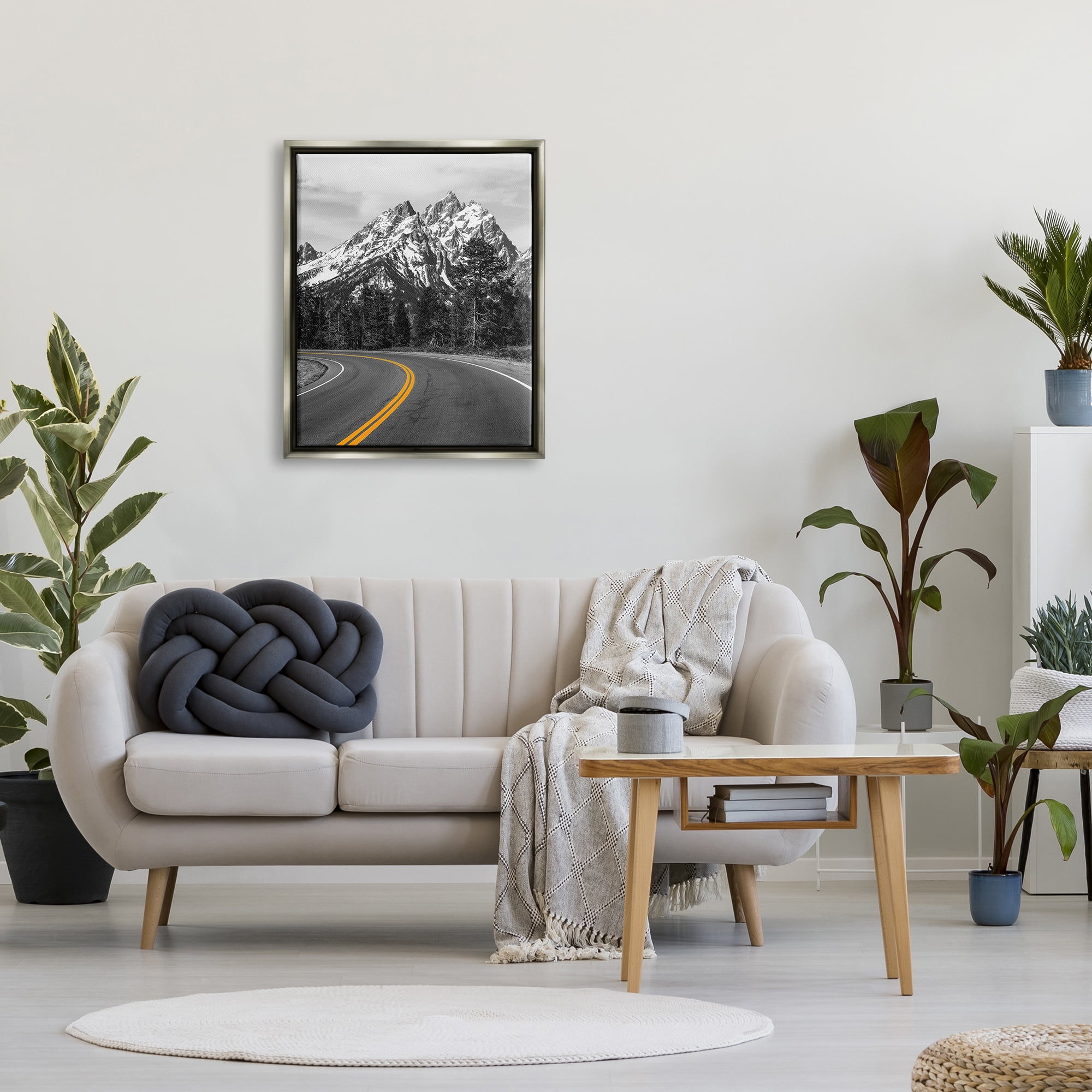 Stupell Industries Mountain Highway Road Landscape Painting Gray Floater Framed Canvas Art Print Wall Art, 25 x 31